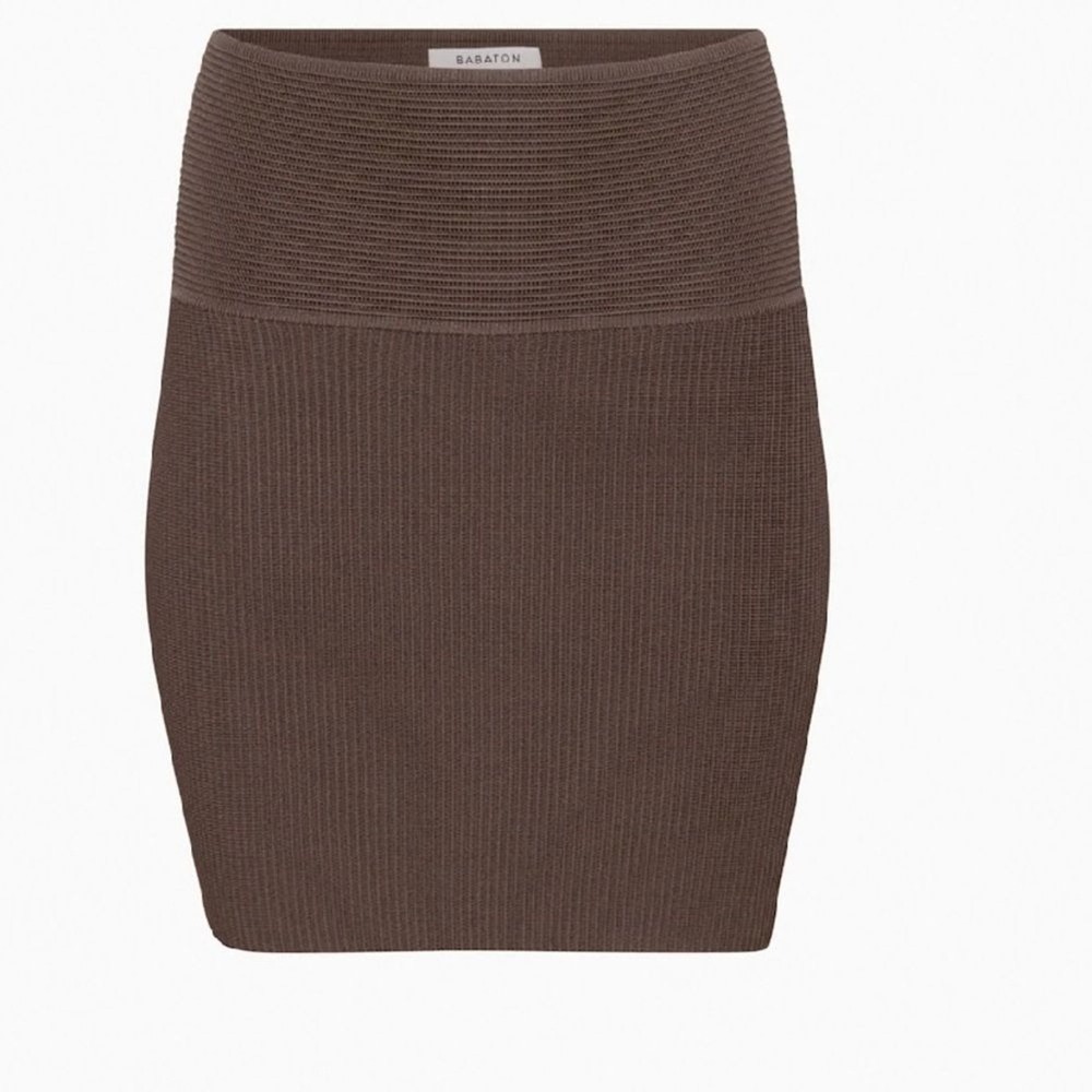 Aritzia Babaton Mini Skirt XS Sculpt Knit Brown Bodycon Minimalist